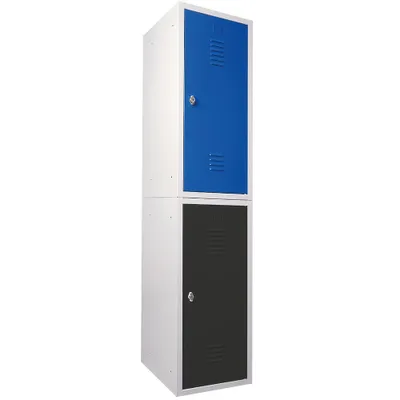Produktbild von 2 Schließfachschränke Stahlblech, HxBxT 900x415x490 mm, grau/blau + grau/schwarz