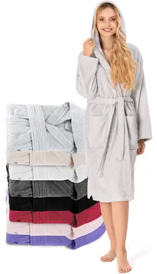 Produktbild von Twinzen - Bademantel Damen Frottee mit Kapuze - 100% Baumwolle - M