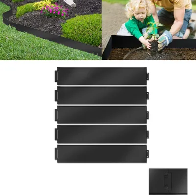Produktbild von XINZI Rasenkante Rasenkanten Metall verzinkter Stahl, flexibel biegbar, wetterfest, einfach verlegbar, für Rasen und Beete, Schwarz, 25m (100x18cm)
