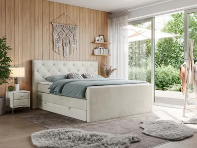 Produktbild von Doppelbett mit Multipocket-Matratze und Topper, boxspringbett mit Bettkästen - KING VELEN - 140x200cm - Beige - H4