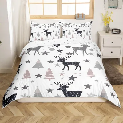 Immagine prodotto di Set di lenzuola 200x200 cm, motivo bosco e alberi, grigio e bianco, in microfibra, con cerniera