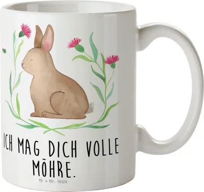 Produktbild von Mr. & Mrs. Panda Becher Hase Sitzen - Weiß - Geschenk, Kaffeebecher, Pott, Frohe Ostern, bedruckt, Liebe, Keramiktasse, Kaninchen, Kaffeetasse, Dekotasse, Osterhase