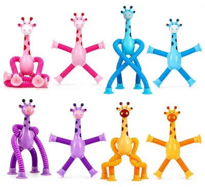 Obrázok produktu pre Sada 8 teleskopických fidget hračiek "Girafa" s prísavkou - rozťahovateľné a senzorické