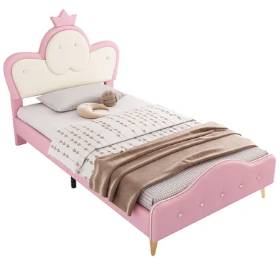 Produktbild von Polsterbett mit LED-Beleuchtung, 90x200 cm, Einzelbett mit Kopfteil und Lattenrost, Jugendbett, Kunstleder