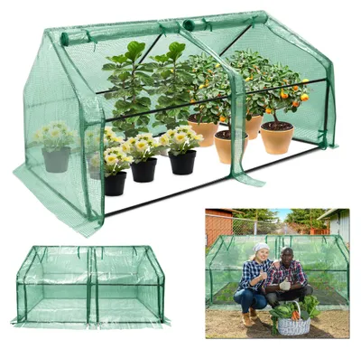 Productafbeelding van QEENTOE kas van kunststof, geschikt voor tomaten, afmetingen 180 x 90 x 90 cm, groen, met 2 rolluiken, geschikt voor tuinen en balkons.