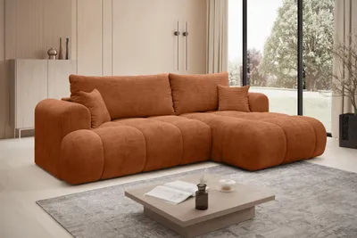 Produktbild von Ecksofa TREVIO Rechts in Orange Stoff POSO 260 × 93 x 165 cm – Modernes Designsofa mit Ottomane