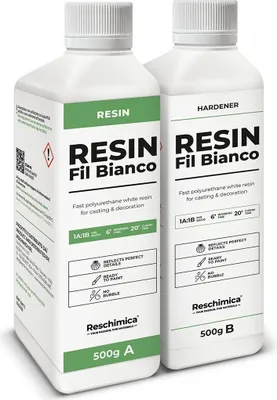 Produktbild von Weißes Zweikomponentenharz 1:1 FIL BIANCO, schnelle Aushärtung (15 Minuten), perfektes Finish, ideal für Harzkreationen, Dekorationen (250 gr)