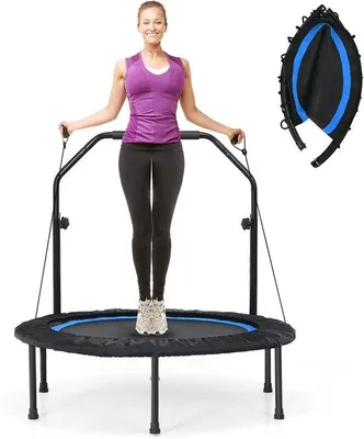 Produktbild von Famanu Fitness-Trampolin mit Sicherheitsstange - Blau, 101 cm, höhenverstellbar, faltbar