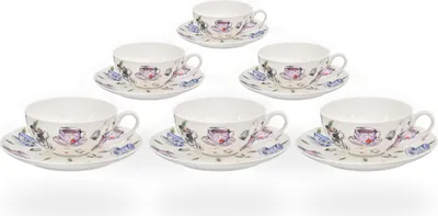 Produktbild von Buchensee Teetassen Porzellan, 6 Tassen je 150ml, Tassendeko, Fine Bone China