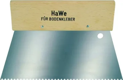 Produktbild von HaWe Zahnspachtel mit breitem Holzgriff und Aufhängeloch - 200 mm Breit, verschiedene Zahnungen Ausführung:Trapezzahn für Bodenverlegung B3