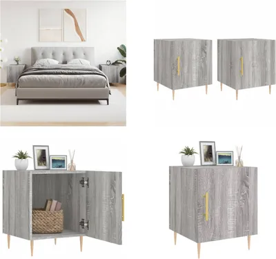 Produktbild von vidaXL Nachttische 2 Stk. Grau Sonoma 40x40x50 cm Holzwerkstoff - Nachttisch - Nachttische - Schrank - Nachtschrank