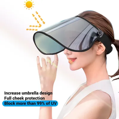 Zdjęcie produktu dla Czapka przeciwsłoneczna, obracana o 360°, ochrona przed promieniowaniem UV, osłona twarzy, regulowana, do użytku na świeżym powietrzu, na kempingu, podczas wędrówek, do tenisa, czarna