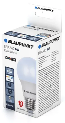 Produktbild von Blaupunkt Glühbirne e27 - Led Lampe Klassische Form - 6W (ersetzt 60W) - 600 Lumen - 6000K Kaltweiß - Nicht-Dimmbar - 1er Set