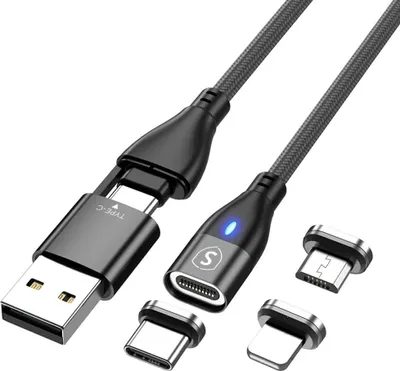 Produktbild von Magnetkabel 3-in-1 USB-C, Lightning, Micro-USB 2,4 A, 1 m - Schwarz