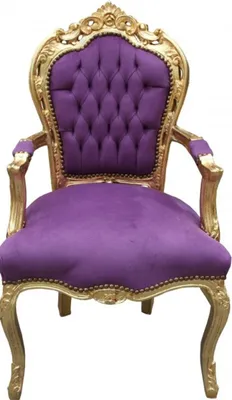 Produktbild von Casa Padrino Barock Esszimmer Stuhl mit Armlehnen Lila / Gold