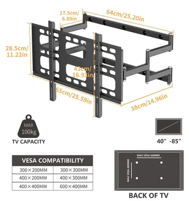 Immagine prodotto di Supporto a muro per televisori di grandi dimensioni - Modello FFRF-U-Z1688 - Per televisori da 102 a 216 cm - Standard VESA 800 x 500 mm - Capacità di carico fino a 100 kg - Montaggio fisso - Distanza dal muro di 50 mm - Livella integrata