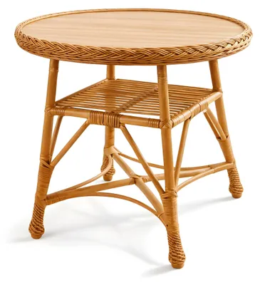 Image de Table ronde en osier avec plateau en bois