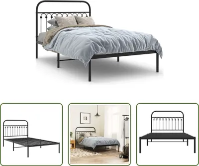 Produktbild von The Living Store Bettgestell mit Kopfteil Metall Schwarz 107x203 cm
