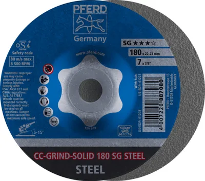 Produktbild von PFERD Schleifscheibe CC-GRIND-SOLID SG STEEL D180xSmm gekröpft Stahl Bohrung 22,23 mm