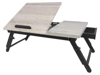 Produktbild von Relaxdays Laptoptisch für Bett & Couch, klappbarer Betttisch, Bambus, höhenverstellbar, Betttablett, grau/schwarz, KI-generiertes Bild
