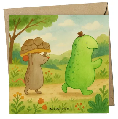 Produktbild von Mr. & Mrs. Panda Glückwunschkarte Schildkröte Maus Design - Weiß - Geschenk, doppelkarte, Freunde, Grußkarte, Klappkarte, faltkarte, Spazieren, anlasskarte