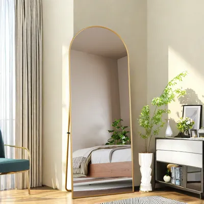 Immagine prodotto di Specchio ad arco a figura intera, specchio da terra 162 x 53 cm con cornice in alluminio dorato, grande specchio da parete, specchio da pavimento per camera da letto, ingresso, corridoio, decorazione della casa