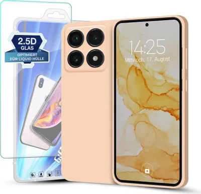 Produktbild von Hülle für Xiaomi 14T mit 9H Displayglas Displayschutz Plus Case Cover Bumper Silikon Softgrip Schutzhülle Farbe: Rosa