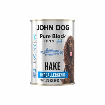 Produktbild von John Dog Hundenassfutter Seelachs - monoprotein Hundefutter - getreidefreies Nassfutter für Hunde - Pur Black Sensi Fish - 400g