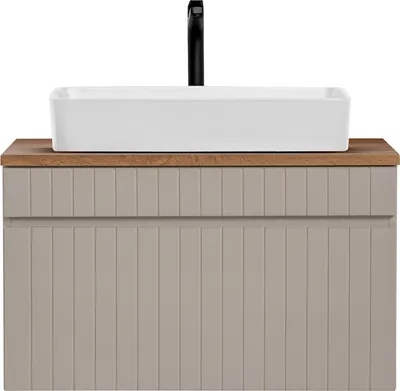 Produktbild von Waschtisch Unterschrank 80 cm Keramik Aufsatzwaschbecken IRAKLIO-56-CASHMERE Kaschmir Eiche Nb. B/H/T ca. 80,4/59,5/46 cm