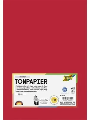 Farebný papier, A4, 130 g, 100 listov, FOLIA, jasný červený
