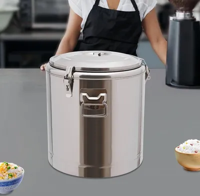 Zdjęcie produktu dla Podgrzewacz do żywności ze stali nierdzewnej, 32-litrowe wiadro kuchenne, podgrzewacz z pokrywką, czas izolacji: ok. 8 godz