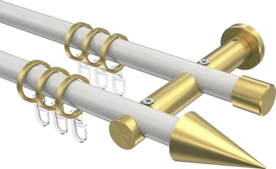 Produktbild von Interdeco Gardinenstange / Vorhangstange Weiß / Messing-Optik, Typ Platon Savio (Kegel), 20 mm Ø 2-läufig, 540 cm