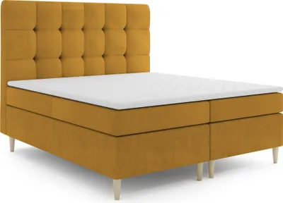 Produktbild von MR GROUP Boxspringbett mit Bettkasten, OSLO, 180x200, gelb, H3, Samtstoff, Polsterbett mit Matratze und Topper Doppelbett Bett für Schlafzimmer