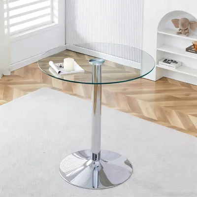 Image de Table de bar ronde moderne en verre et métal – Élégante table de bistrot de 89 cm de diamètre avec plateau en verre trempé, hauteur 92 cm, design haut de gamme pour la cuisine et le bar