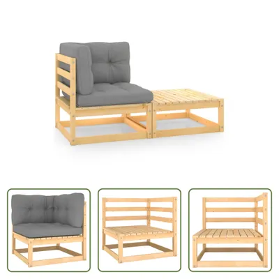 Produktbild von The Living Store 2-tlg. Garten-Lounge-Set mit Kissen Kiefer Massivholz