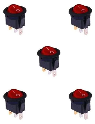 5 runde beleuchtete Wippschalter, rot, 3 Pins, 220 V