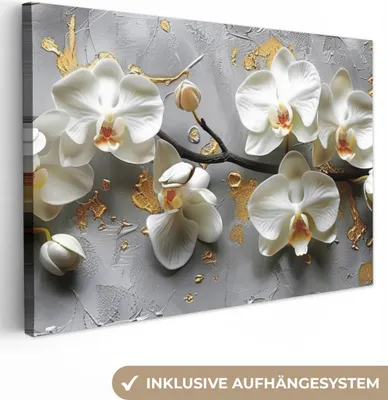 Produktbild von MuchoWow® - Leinwandbilder - Blumen - Orchidee - Abstrakt - Modern, Wandbild, Wanddeko Bilder Wohnzimmer, 90x60 cm
