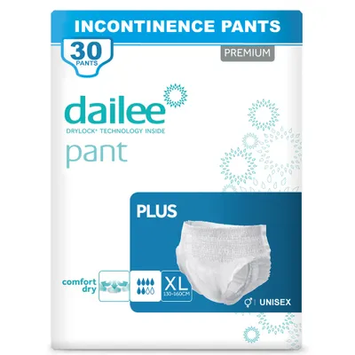 Zdjęcie produktu dla Dailee Pants Plus XL - 30x pieluchomajtki dla dorosłych - majtki na nietrzymanie moczu dla mężczyzn i kobiet - 6 kropli, rozmiar X-Large - 2 opakowani