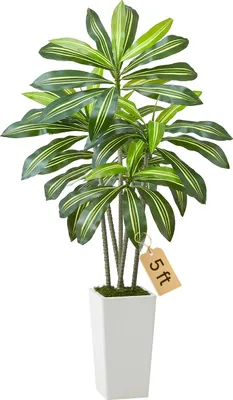 Produktbild von VEVOR Künstlicher Dracaena-Baum, 1,52 m, Drachenbaum, tropische Pflanzen mit weißem, hohem Pflanzgefäß, Kunstseidenpflanze im Topf, große Bäume für Veranden, Wohnzimmer, Terrassen Zuhause, Büro