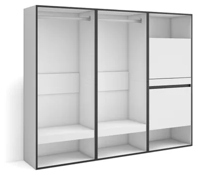 Offener Kleiderschrank 180x145x35 cm, Weiß/Schwarz, Melamin