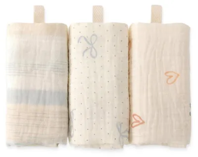 Obrázek produktu pro Pleny do nosítka, sada 3 kusů, mušelínové pleny, 100% bavlna, rozměry 25,5 x 27,5 cm, savé, prodyšné