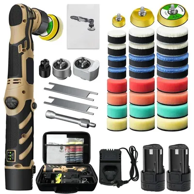 Produktbild von Kabellose Mini-Autopoliermaschine - 12 V - Einstellbare Geschwindigkeit - 2 Akkus - Polierpads 2,54/3,81/5,08 cm - Khaki