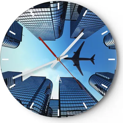 Produktbild von Wanduhr - Rund - Glasuhr - Himmel Stadt Agglomeration Wolkenkratzer - 40x40cm - Schleichendes Uhrwerk - Lautlos - zum Aufhängen bereit - Dekoration Modern - Wanddekoration aus Glas - C3AR40x40-2556