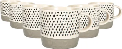 Produktbild von Nicola Spring Keramik-Kaffeetassen mit getauchten Punkten, 385 ml, Grau, 6 Stück