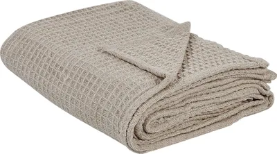 Zdjęcie produktu dla BELIANI Narzuta na łóżko beżowoszara bawełniana 220 x 240 cm z gofrową teksturą salon sypialnia tekstylia