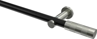Produktbild von Interdeco Gardinenstange / Vorhangstange Schwarz / Edelstahl-Optik, Typ Platon Mavell (Zylinder Bicolor) ohne Ringe, 20 mm Ø 1-läufig, 160 cm