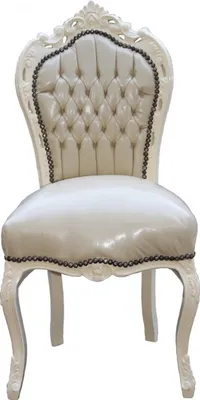 Produktbild von Casa Padrino Barock Esszimmer Stuhl Creme/Creme Lederoptik - Möbel Antik Stil