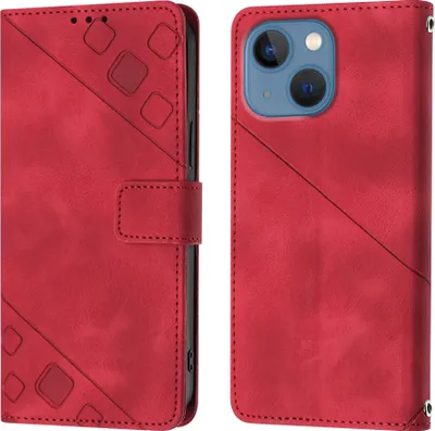 Produktbild von Hülle für iPhone 15 Plus Prägung Flip Leder Brieftasche Schutzhülle mit Ständer Rot