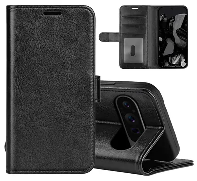 Produktbild von MobyDefend Hülle für Google Pixel 9 Pro XL - Kunstleder Klapphülle mit Kartenfächern und Standfunktion – Rückverschluss - Schwarz