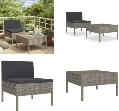 Produktbild von vidaXL 2 tlg. Garten Lounge Set mit Auflagen Poly Rattan Grau - Gartenmöbel-Set - Gartenmöbel-Sets - Gartengarnitur - Gartengarnituren